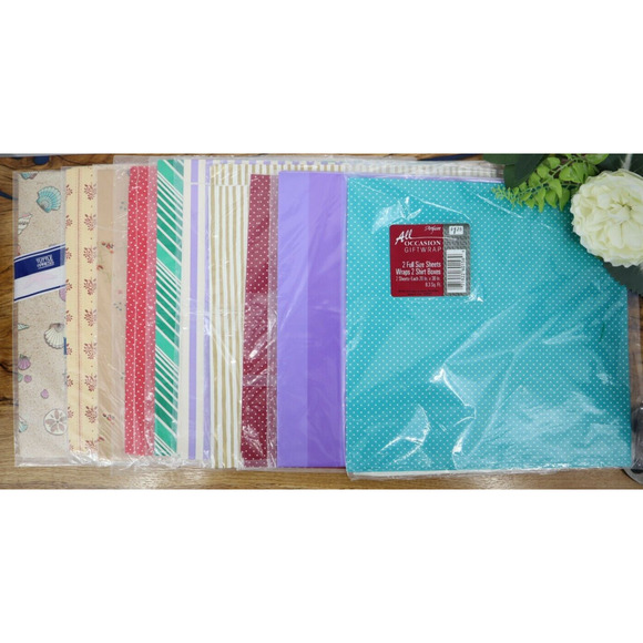 Vintg 1970s 80s 90s Wrapping Paper Gift Wrap Lot 10 Geometric Floral shells NOS - Picture 1 of 11